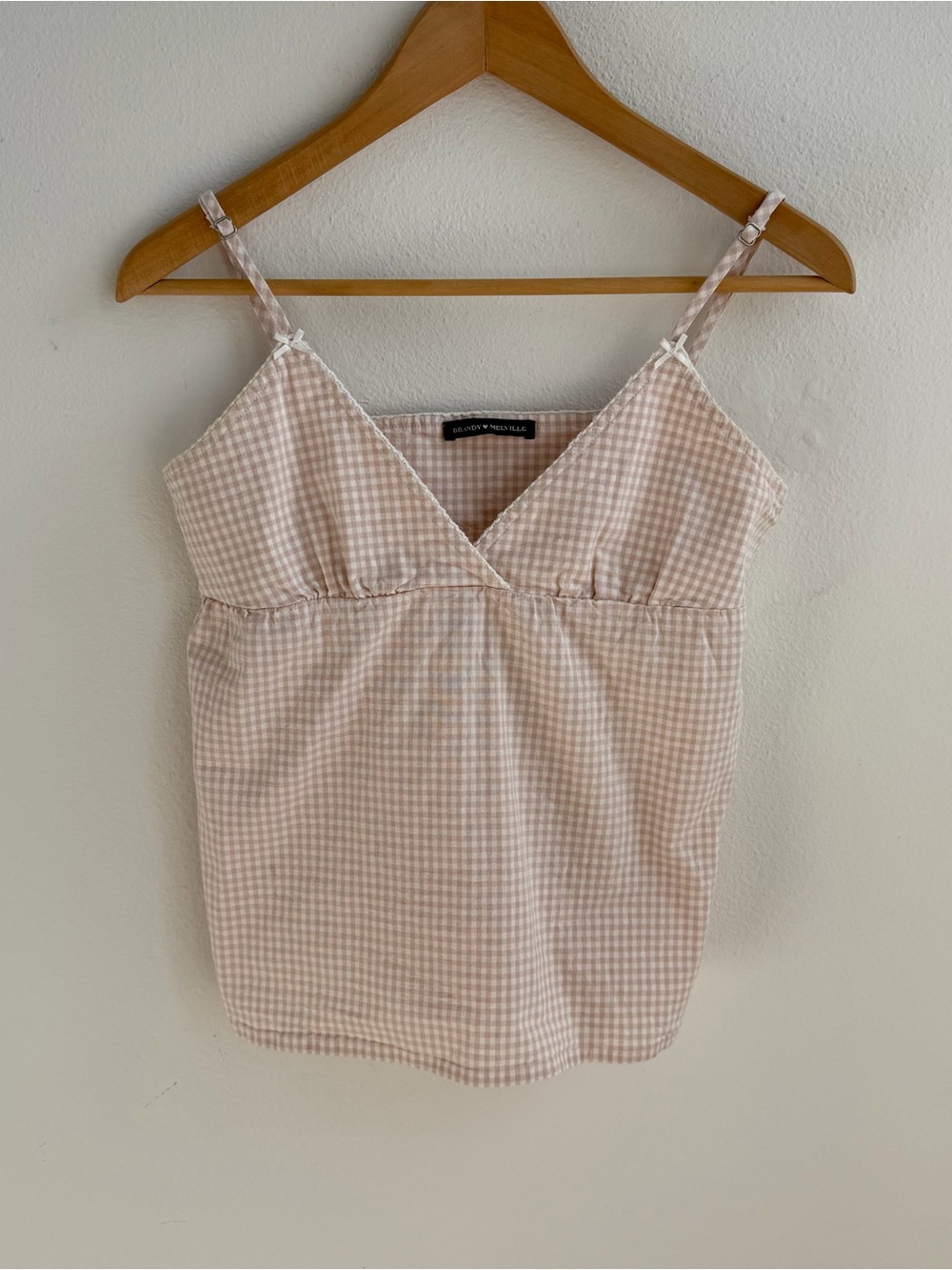 Brandy melville pink gingham bow tank top